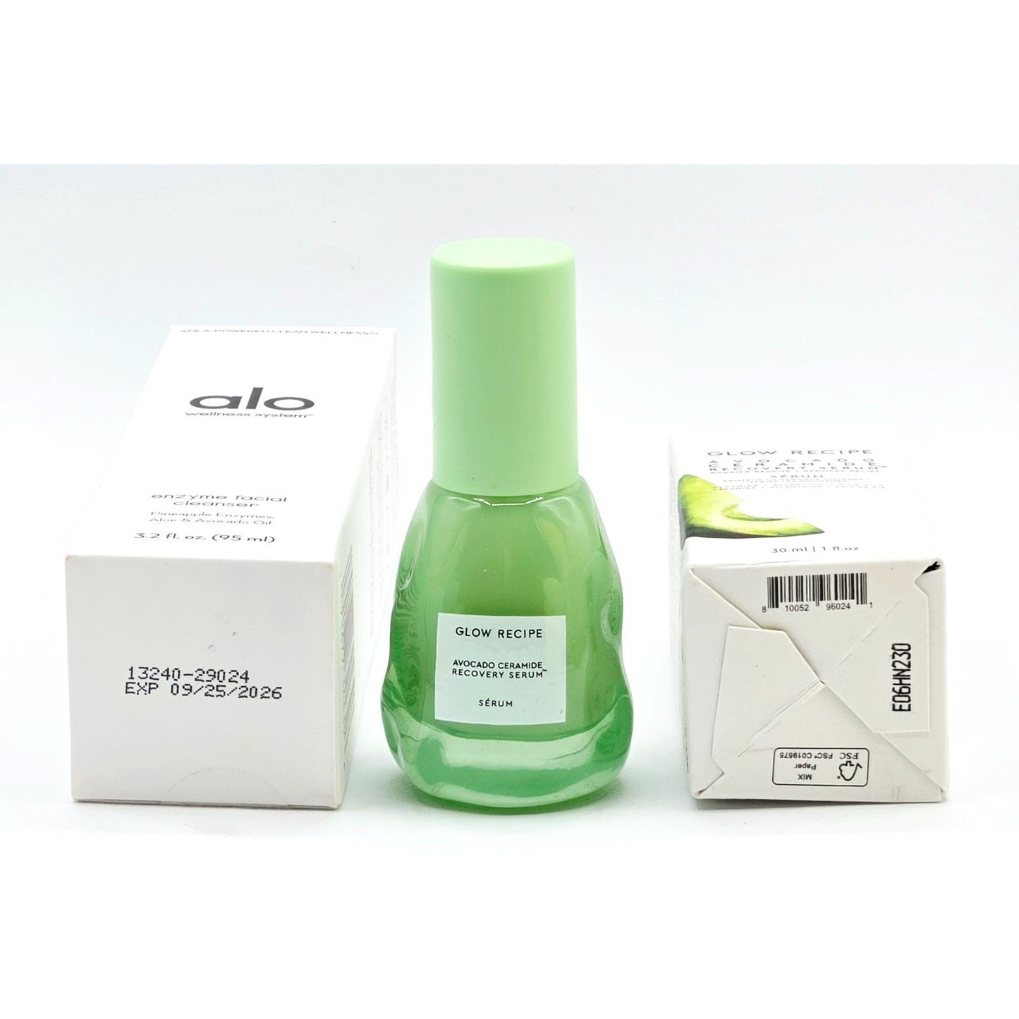 ALO GLOW Enzyme Facial Cleanser 3.2 oz & Glow Recipe Avocado Ceramide Serum 1 oz
