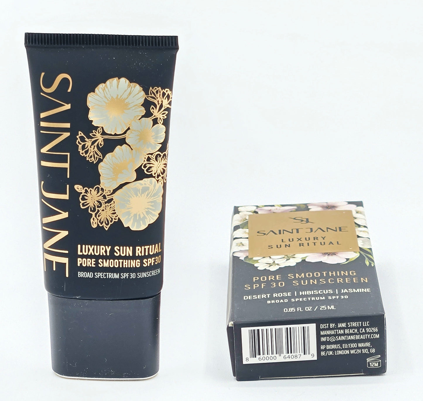Saint Jane sunscreen tube and packaging on a white background