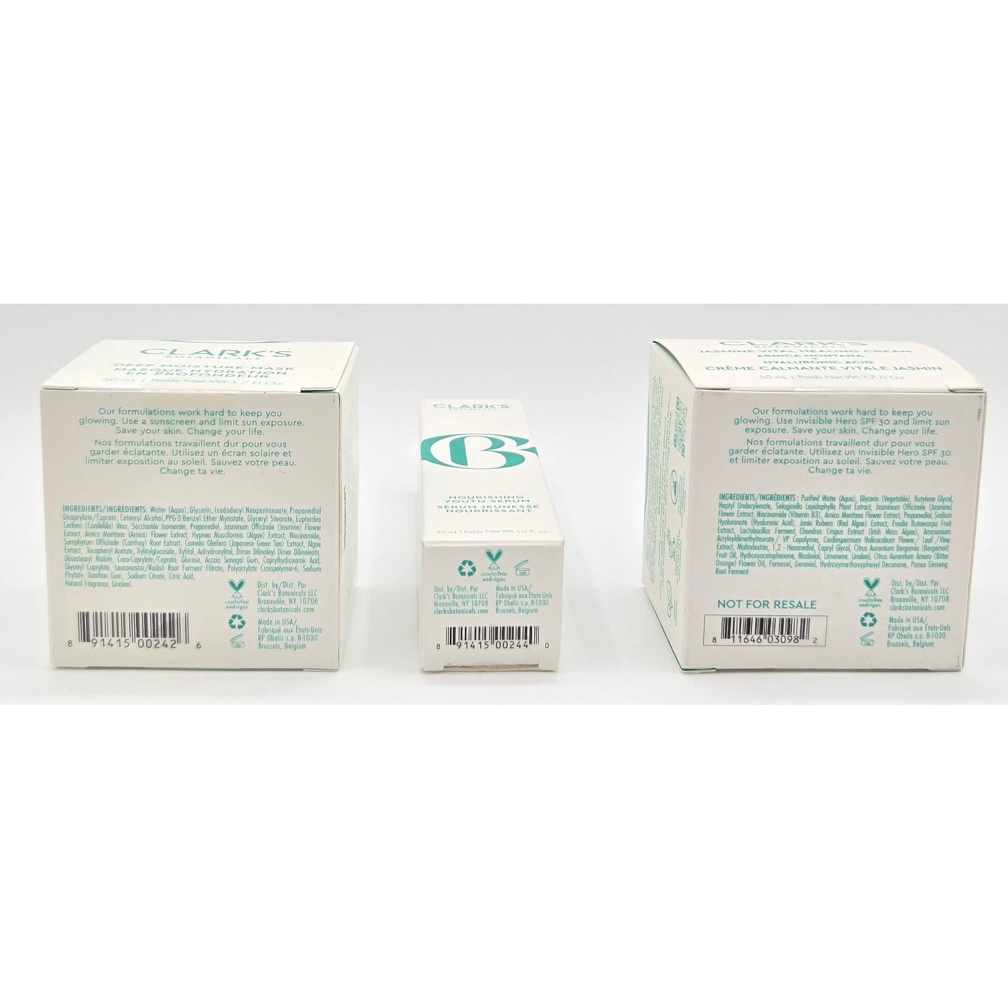 Clark's Botanicals- Nourishing Youth Oil,Jasmine Vital Cream,Deep Moisture Mask