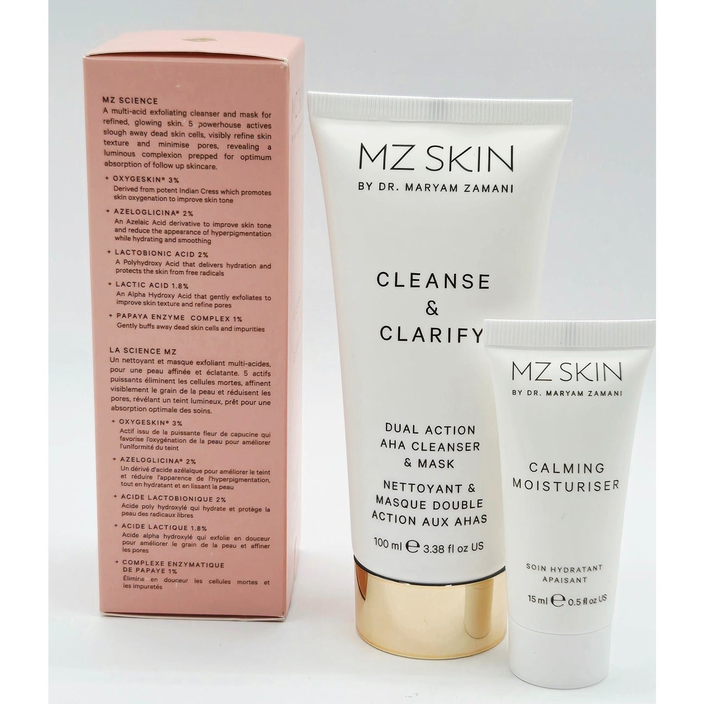 Mz Skin Cleanse & Clarify Dual Action AHA Cleanser/Mask + .5 oz Calming Moisture