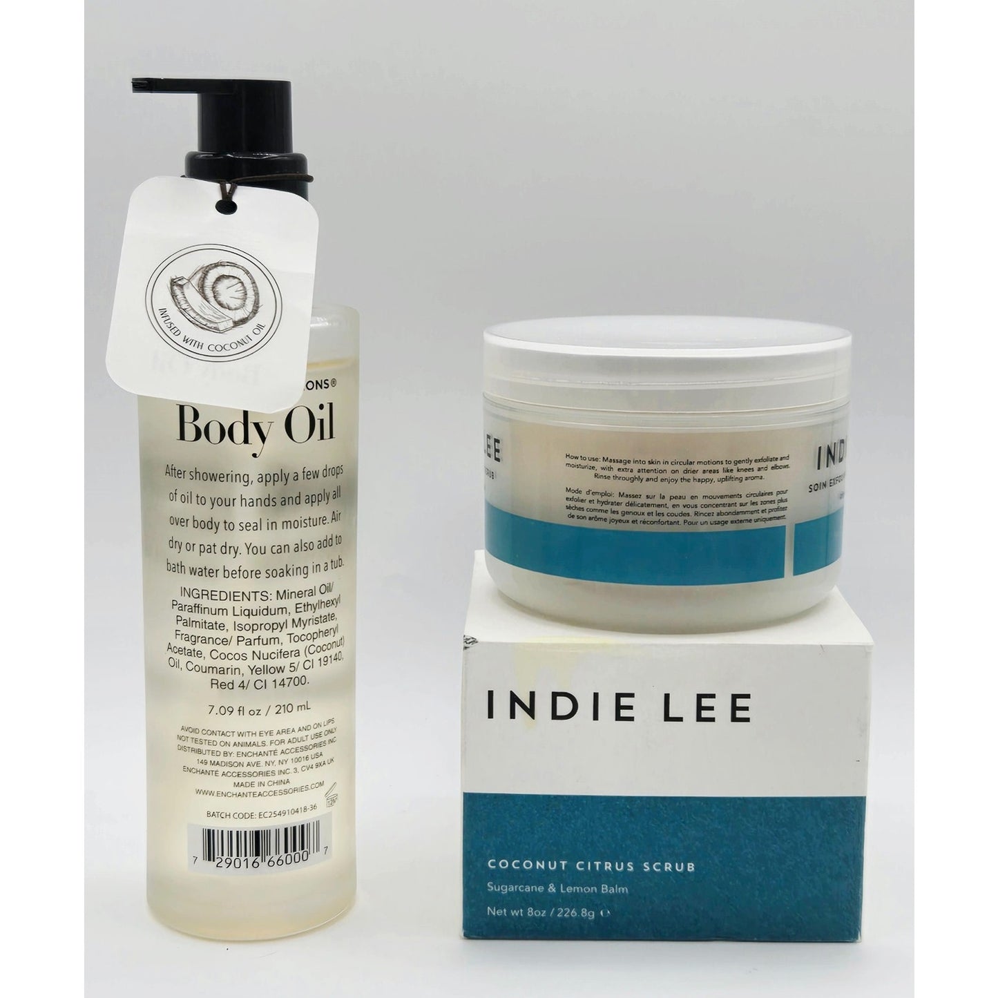 INDIE LEE Coconut Citrus Scrub 8oz w/ Body Prescriptions Coconut Infused Oil 7oz