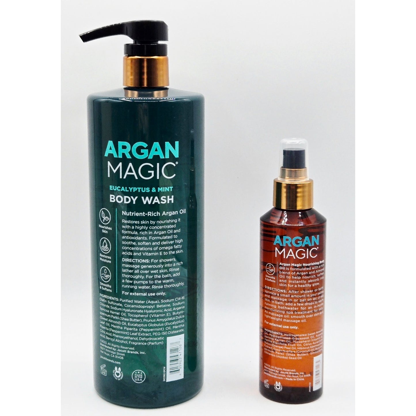 ARGAN MAGIC 2Pk Invigorating Eucalyptus & Mint 32oz + Nourishing Body Oil 6 oz.