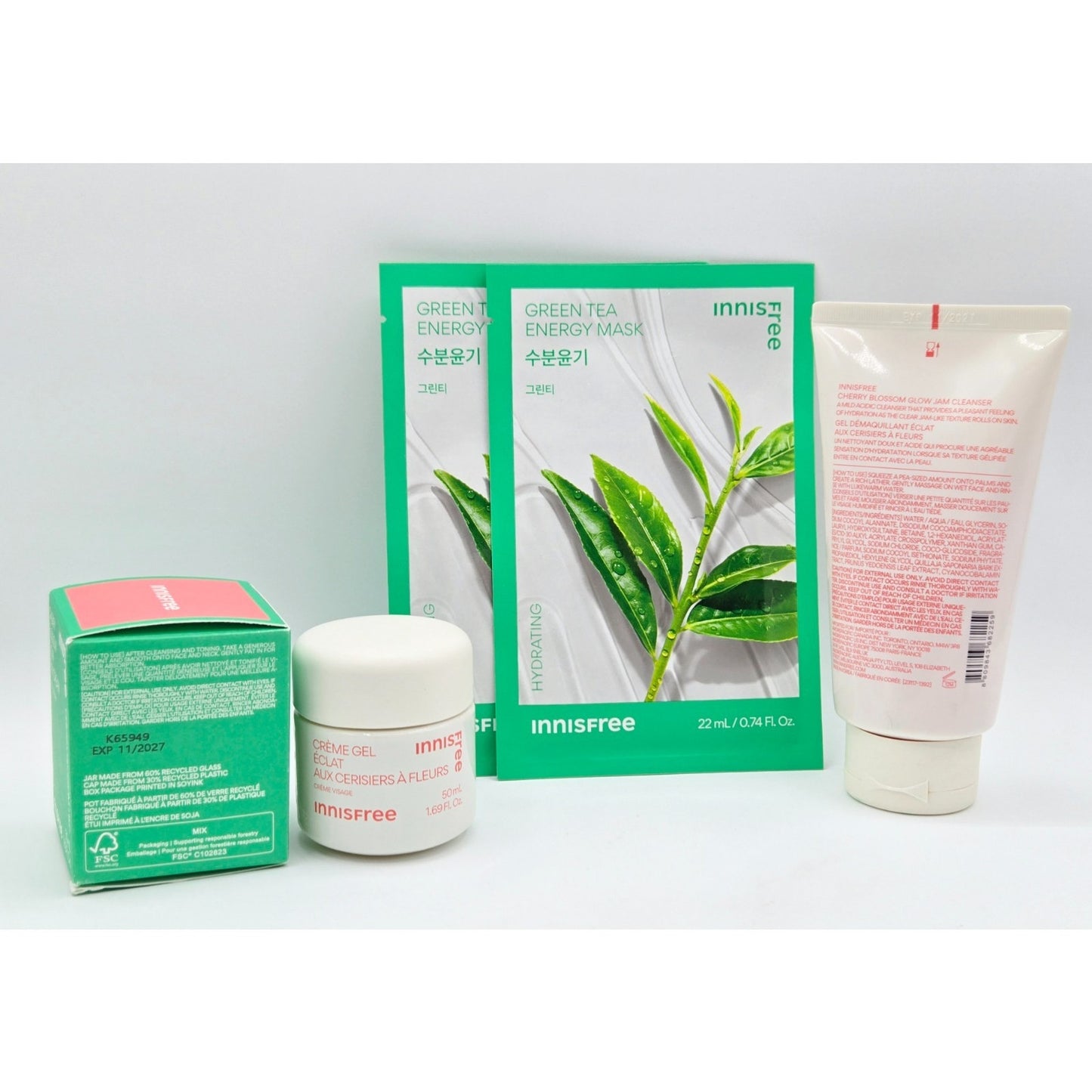 INNISFREE Cherry Blossom Glow Jelly Facial Cream 1.69 Oz. & Jam Cleanser 5.07 oz