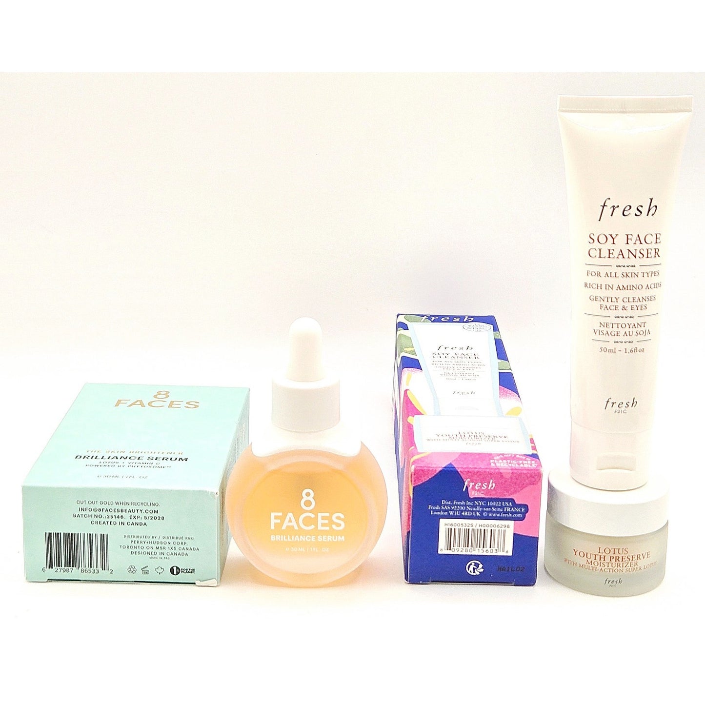 8 Faces The Skin Brightener Serum 1oz + fresh Soy Cleanser & Lotus Moisture Duo