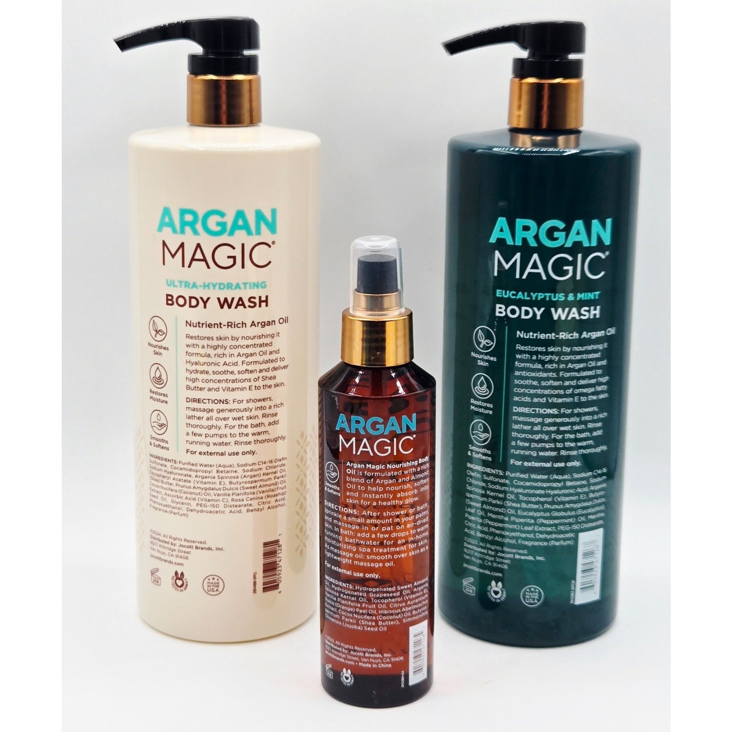 ARGAN MAGIC 3pk- 32 oz- Ultra-Hydrating Coconut & Eucalyptus Mint + 6oz Body Oil