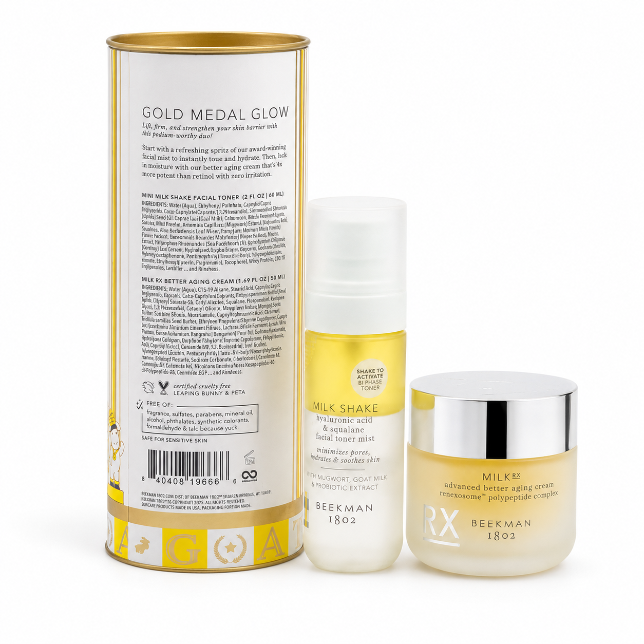 Beekman 1802 Gold Medal Glow Milk Shake Toner + Milk RX Better Aging Cream Duo
