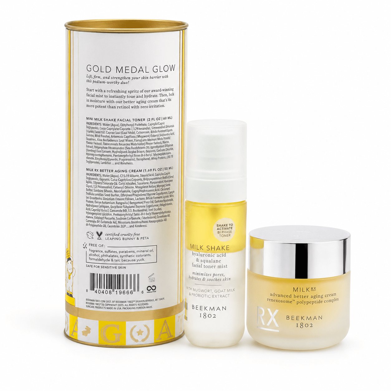 Beekman 1802 Gold Medal Glow Milk Shake Toner + Milk RX Better Aging Cream Duo