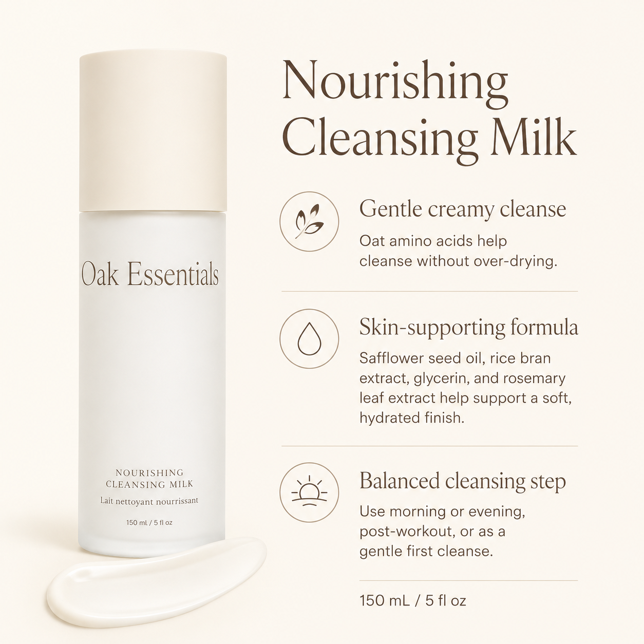 Oak Essentials Nourishing Cleansing Milk Face Cleanser 150 mL / 5 fl oz