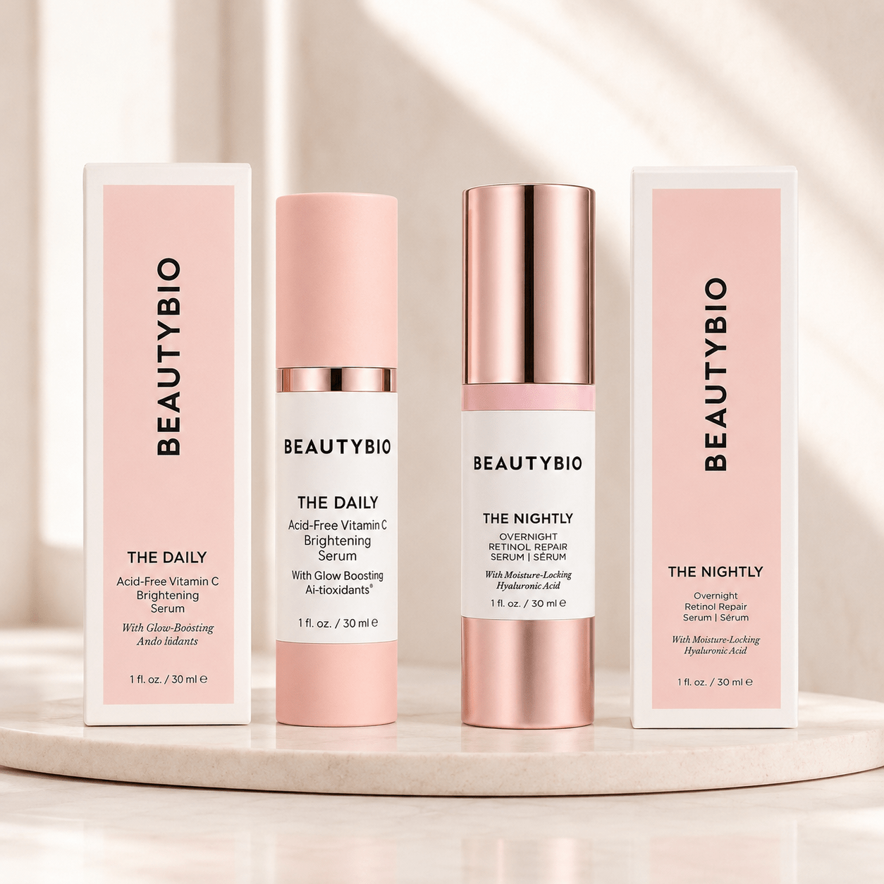 BeautyBio The Daily Vitamin C Brightening + The Nightly Retinol Serum Set 1 oz