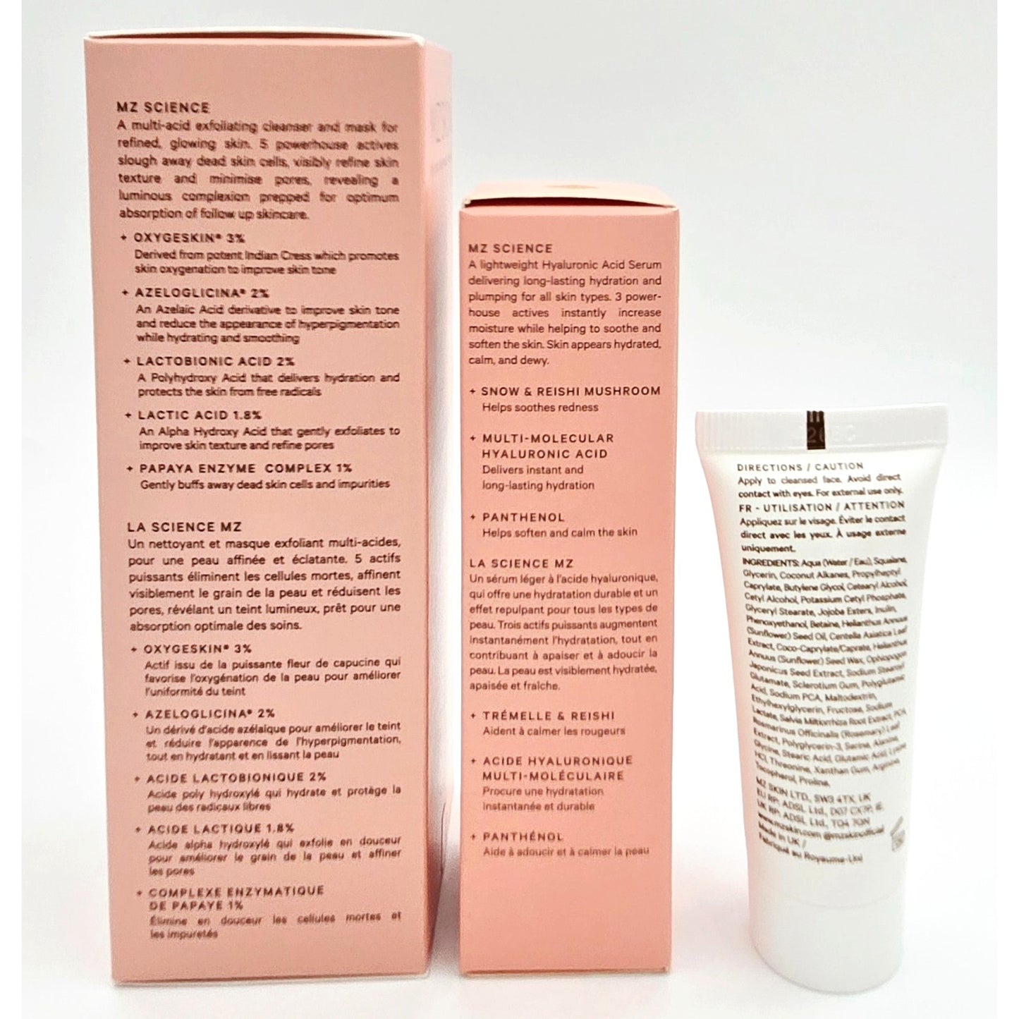 MZ Skin Set~ Hyaluronic Acid Serum, Cleanse & Clarify AHA Mask, Calming Moisture