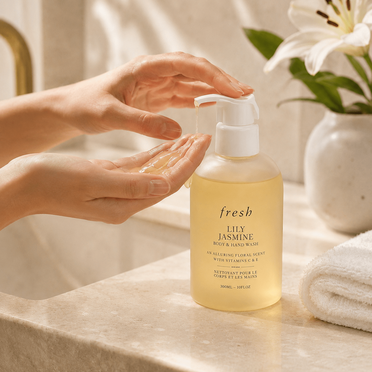 Fresh Lily Jasmine Body & Hand Wash Foaming Gel Cleanser 300mL 10oz New