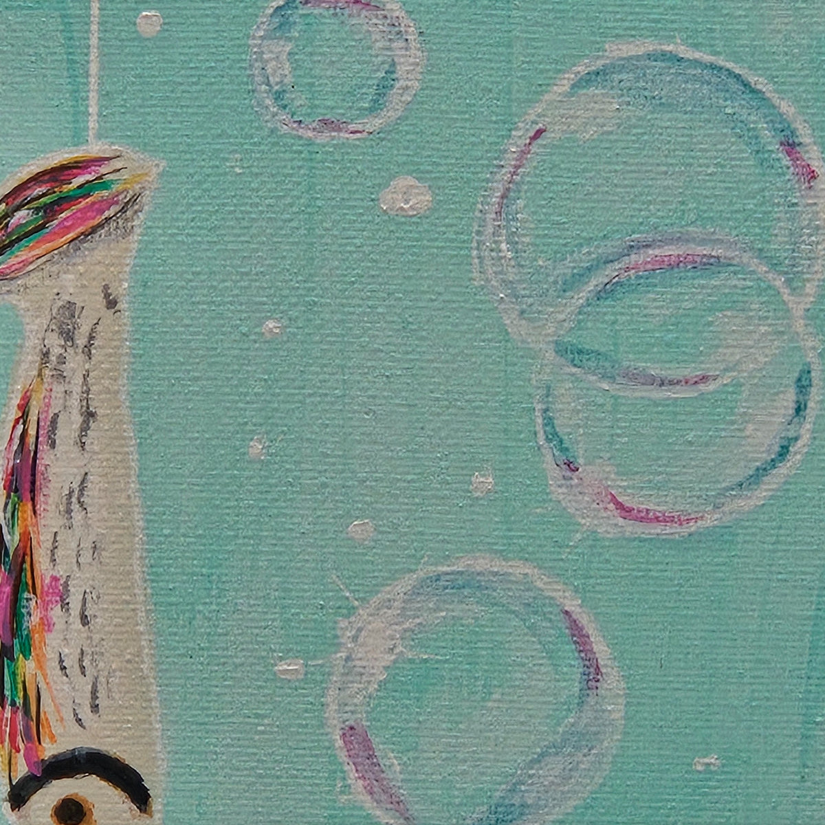 Detail of iridescent painted bubbles and multicolor fish accents in Fish Fun in Bubbles
