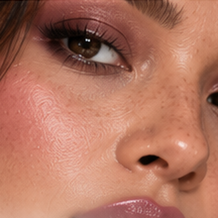 Close-up portrait with berry and plum eye and cheek tones for the Berry & Plum color family