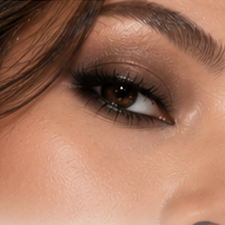 Close-up portrait with black and charcoal smoky eye makeup for the Black & Charcoal color family