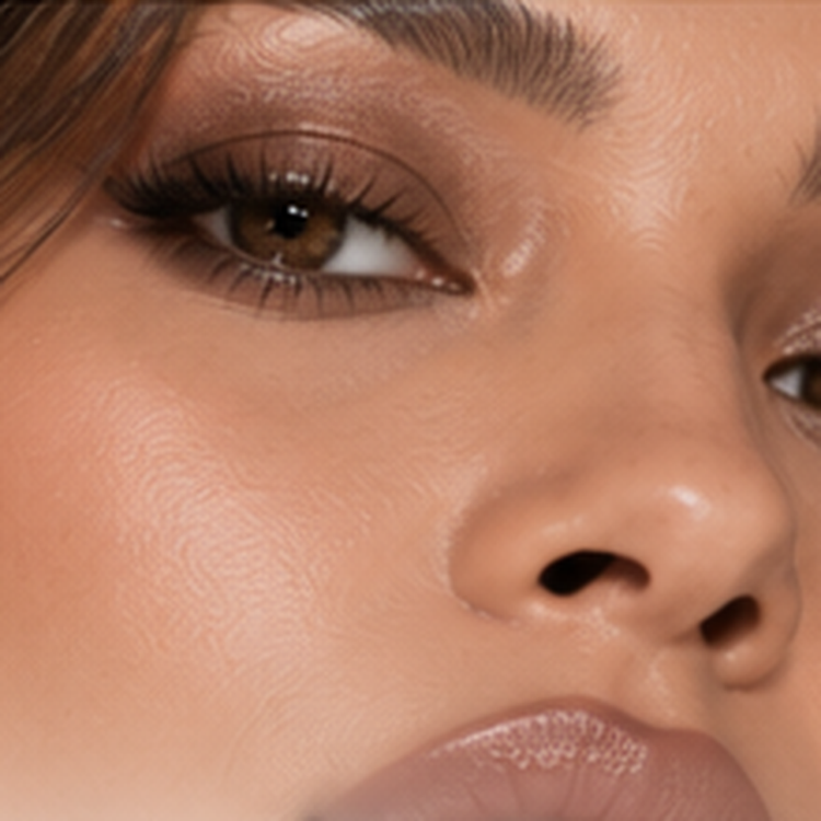 Close-up portrait with brown eye makeup and mocha lip color for the Brown & Mocha color family