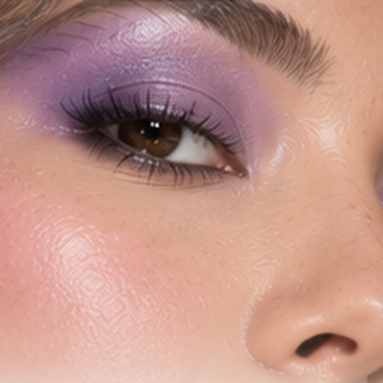 Close-up portrait with purple and lavender eye makeup for the Purple & Lavender color family