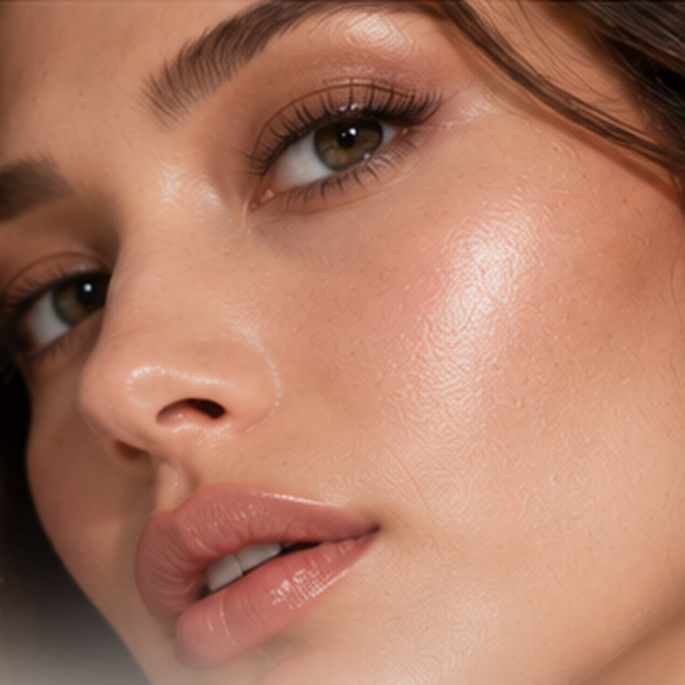 Close-up portrait with luminous cheek highlight and reflected light for the Glow & Highlight effect