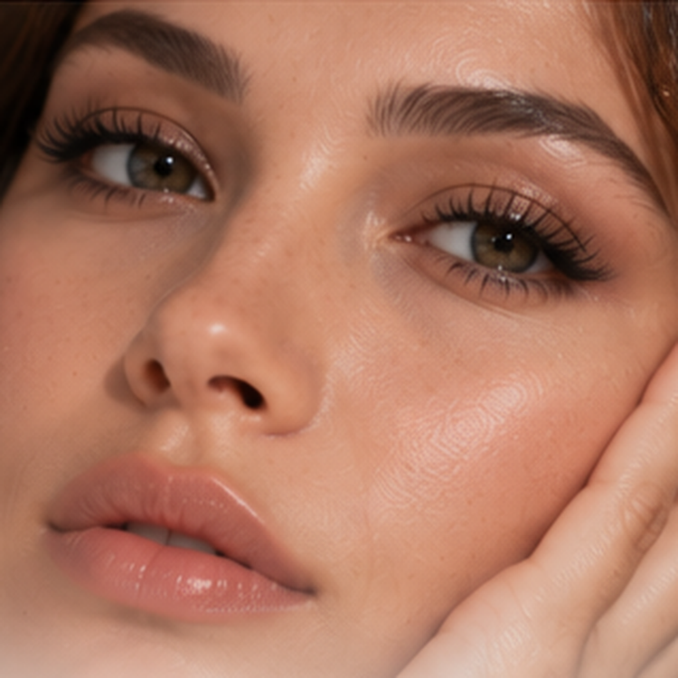 Close-up portrait with lifted, lengthened, and visibly fuller lashes for the Lift, Lengthen & Volumize effect