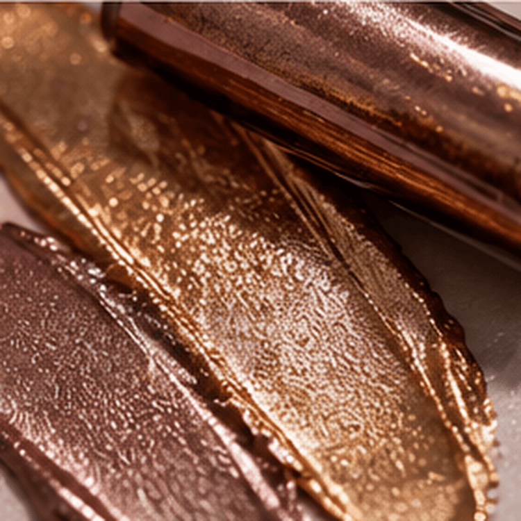Gold bronze and silver metallic makeup swatches with foil-like reflective shine