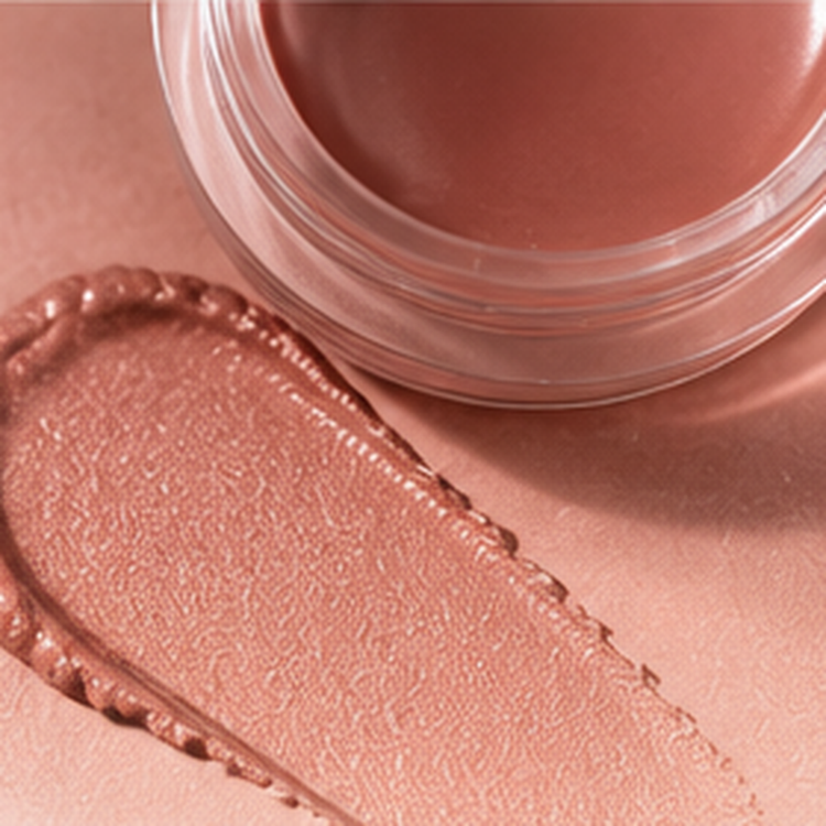 Cream makeup swatch and pot showing a smooth satin natural finish