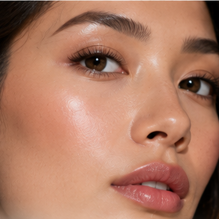Close-up portrait with softly defined eyes and neutral lips showing a light, soft makeup payoff