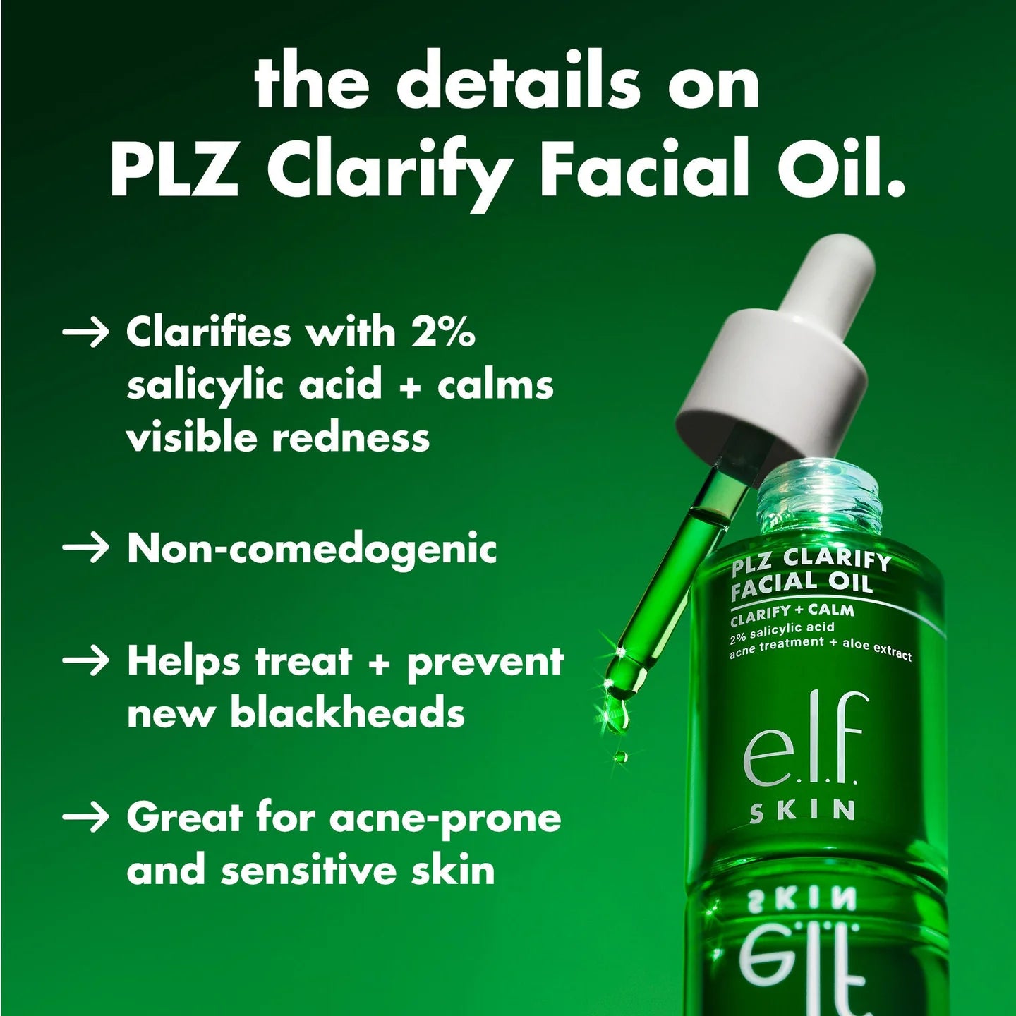e.l.f. PLZ Clarify Facial Oil 2% salicylic acid product details