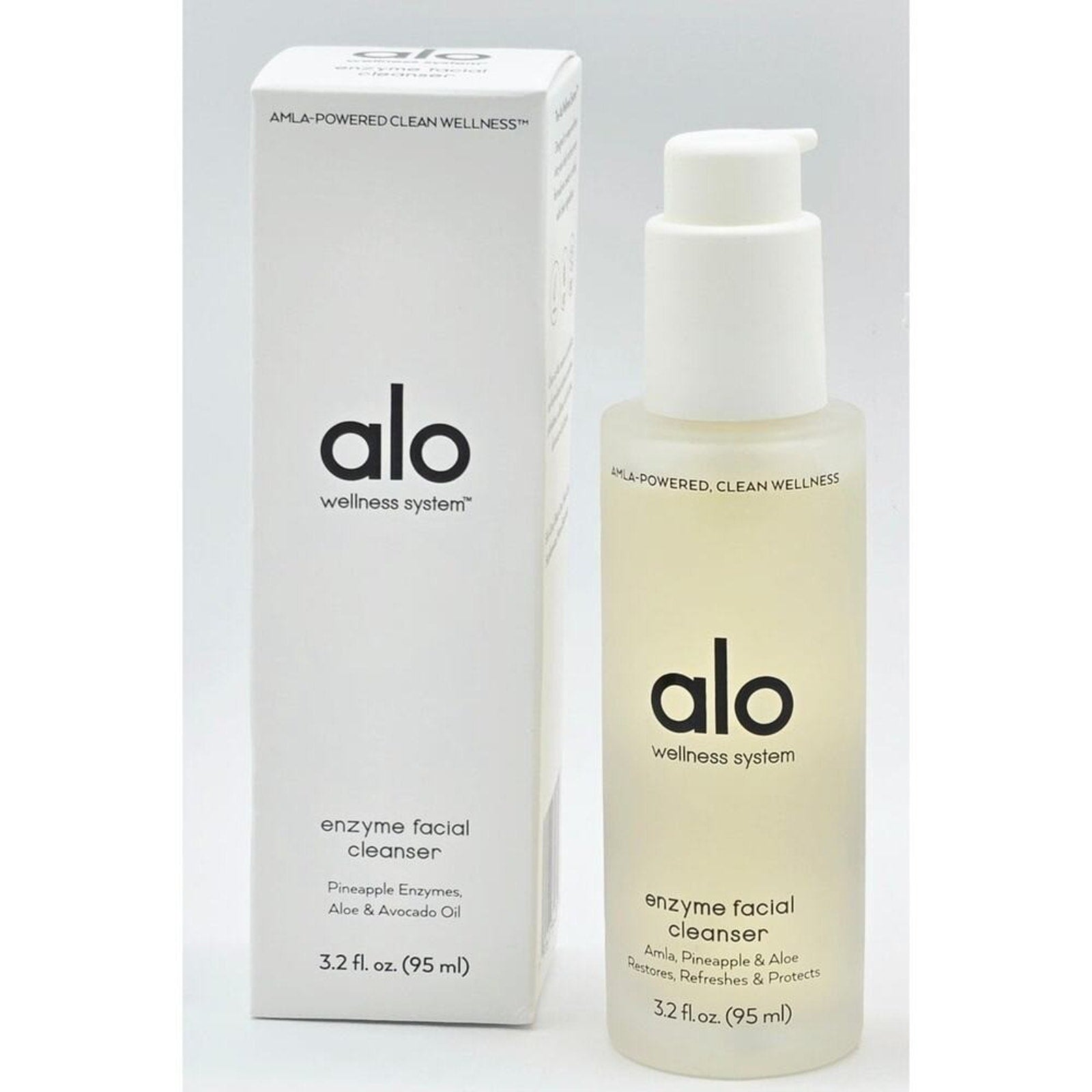 Alo Glow System Enzyme Facial Cleanser 3.2 fl oz pump bottle with retail box front
