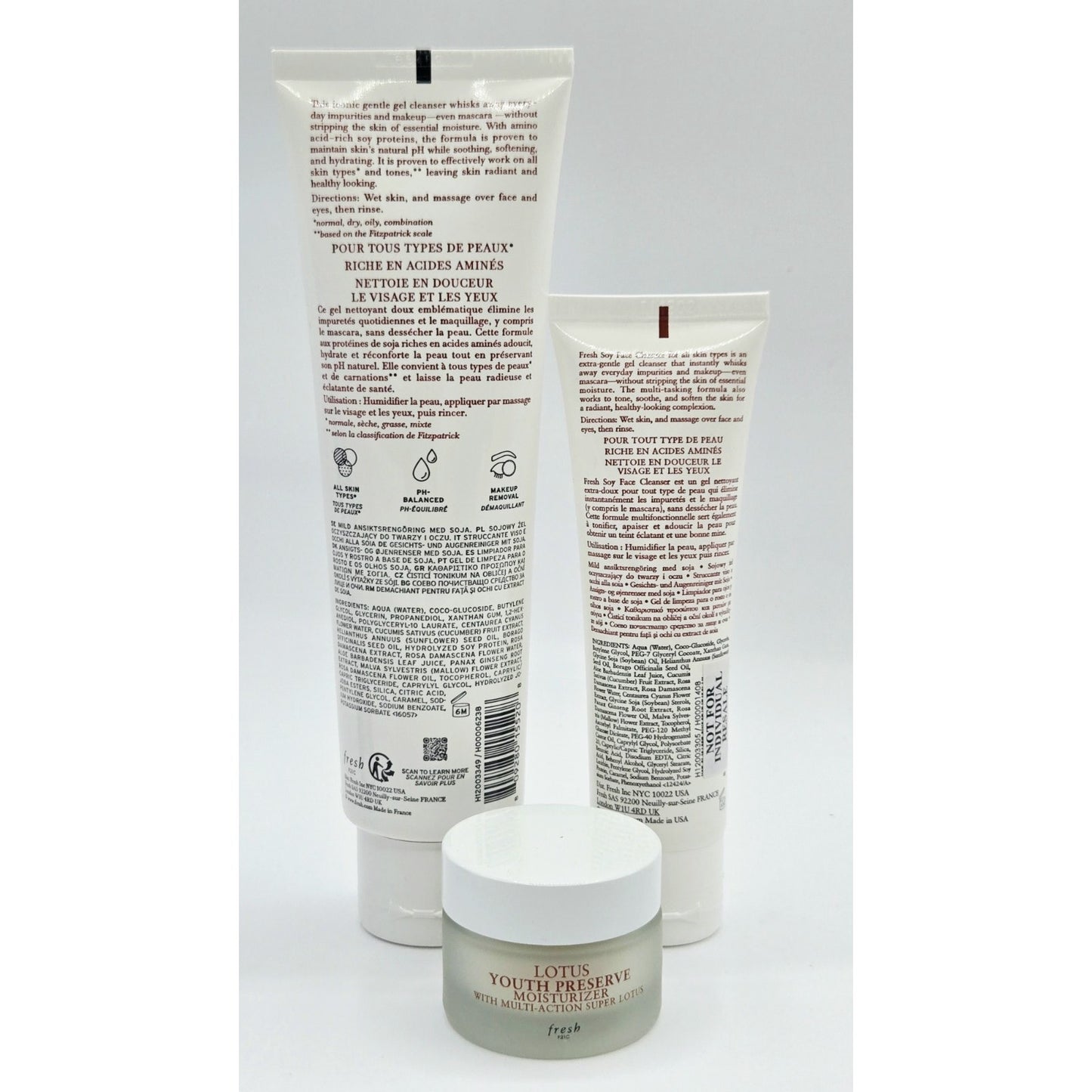 Fresh Soy Face Cleanser 5oz x3, 1.6 oz (16.6oz) , 0.5 oz Fresh Lotus Preserve