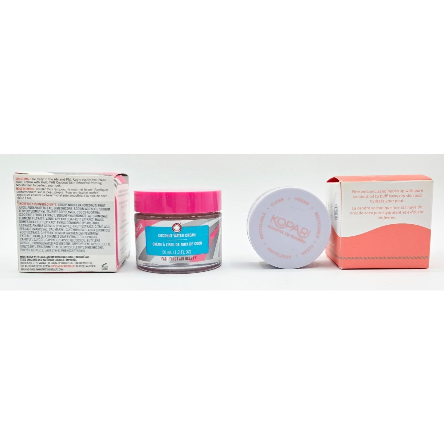 7First Aid Beauty Hello FAB Coconut Water Cream 1.7 oz & Kopari Lip Scrubby .6oz