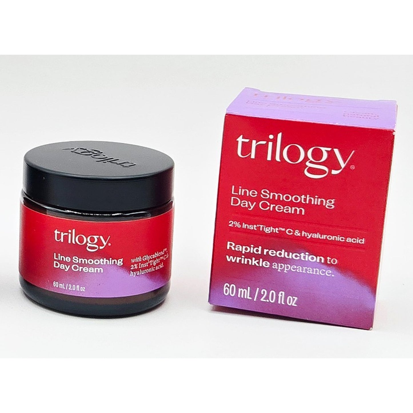 Trilogy Line Smoothing Day Cream jar and packaging on a white background