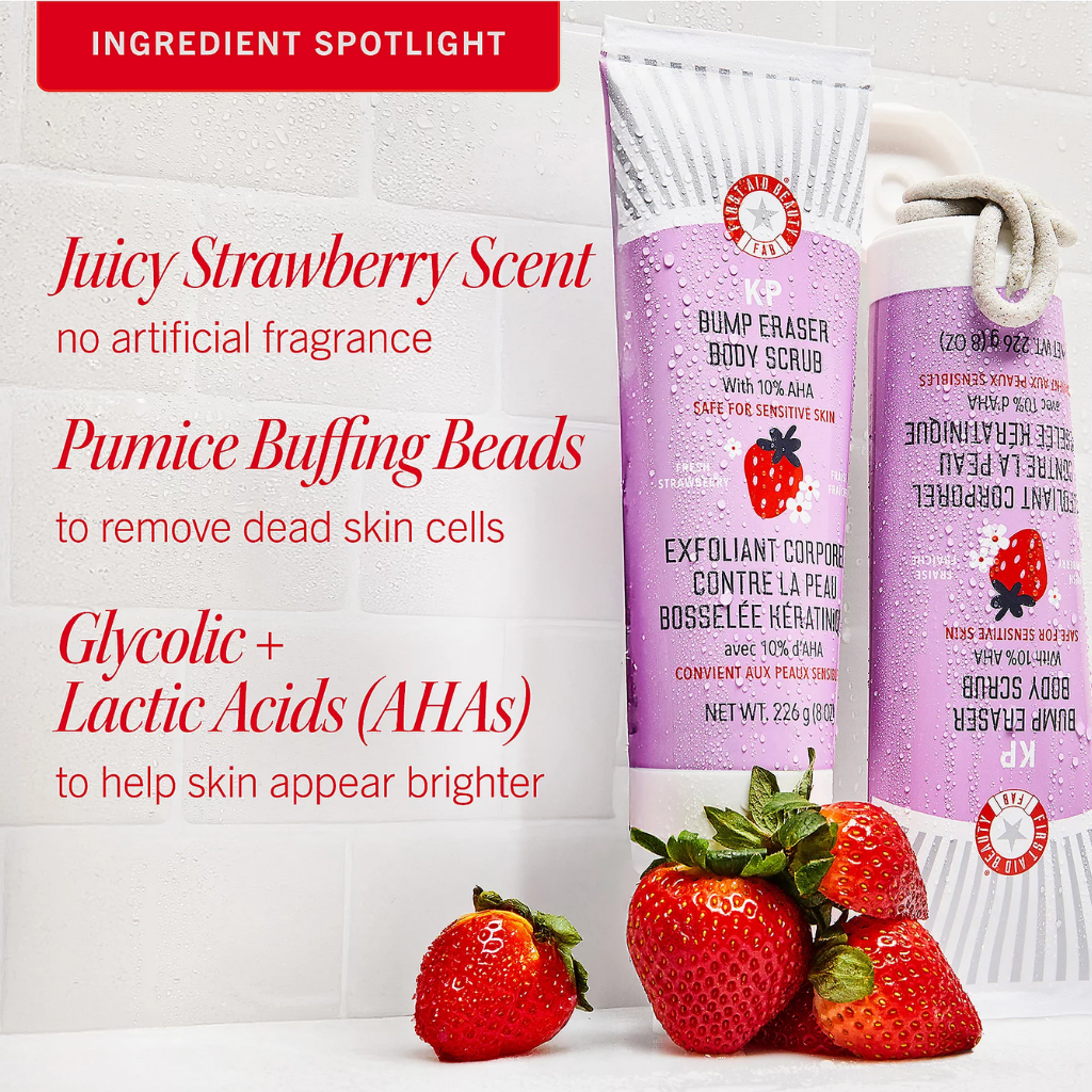 First Aid Beauty KP Bump Eraser Body Scrub 10% AHA Fresh Strawberry 8 oz