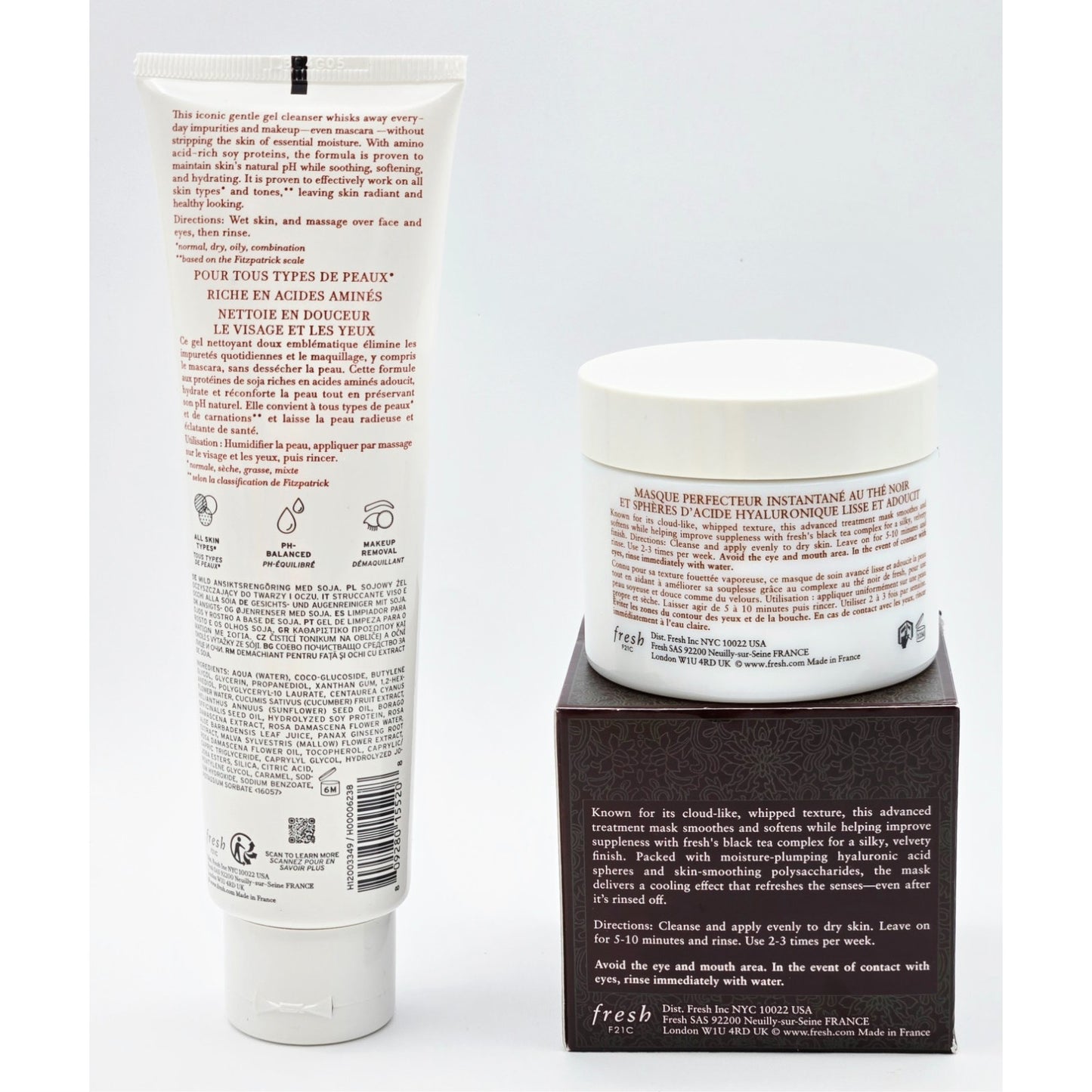 FRESH Black Tea Instant Skin Perfecting Mask 3.3 oz & Soy Face Cleanser 5oz NEW
