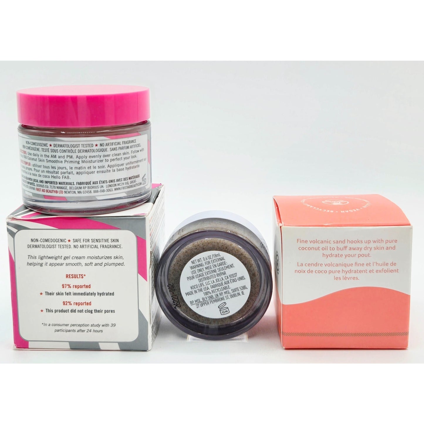 7First Aid Beauty Hello FAB Coconut Water Cream 1.7 oz & Kopari Lip Scrubby .6oz