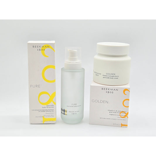 Beekman 1802 Golden Goat Milk, Amla, Vit-C Cream/ Postbiotic Squalane Body Oil