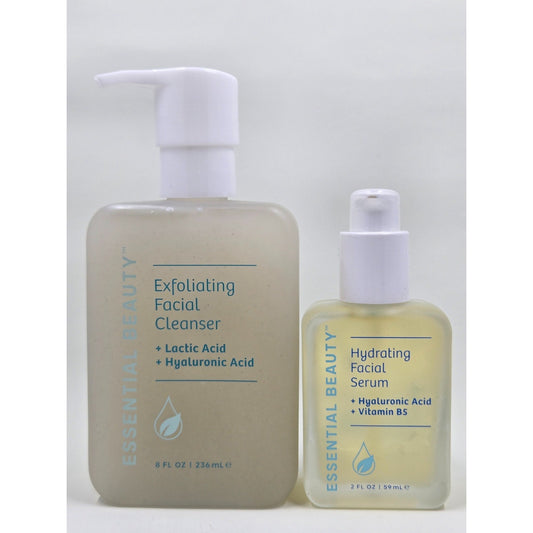 Essential Beauty Exfoliating Facial Cleanser 8 oz & Hydrating Facial Serum 2 oz