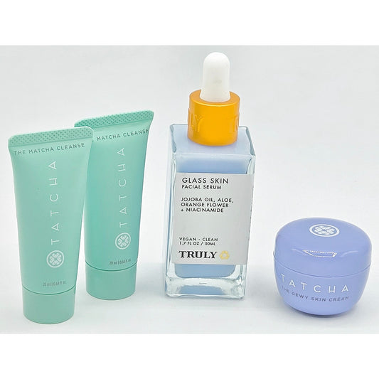 Truly Glass Skin Facial Serum 1.7oz w/ Tatcha Matcha Cleanser & Dewy Skin Cream