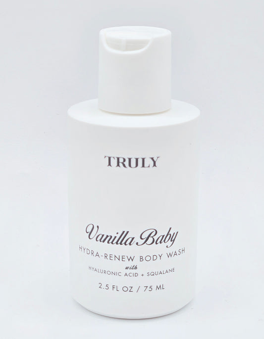 Vanilla Baby body wash bottle on a white background