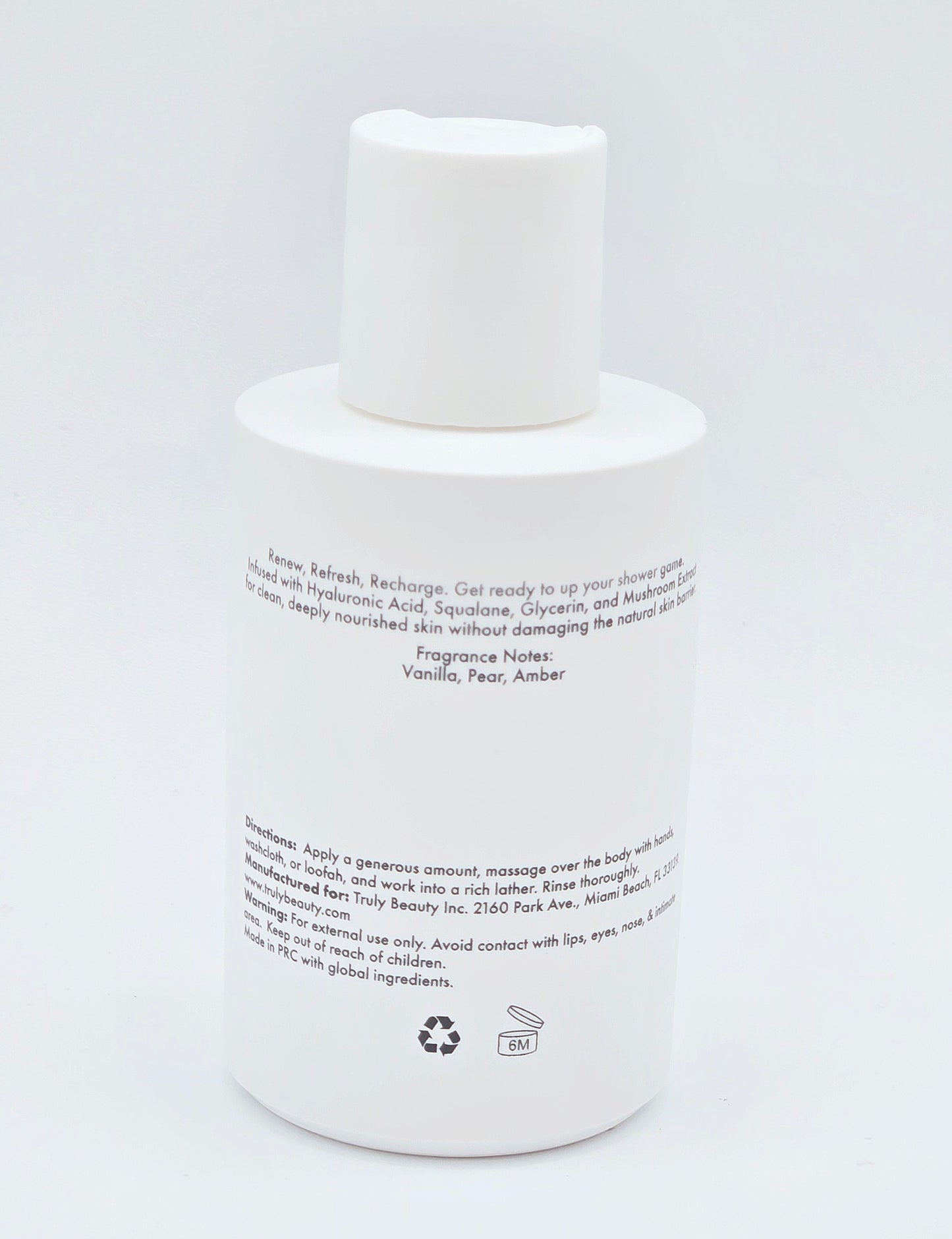 White bottle with text on a white background