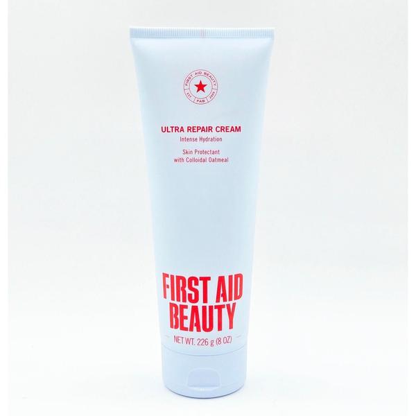 First Aid Beauty Ultra Repair Cream 8 fl oz light blue tube with red text.