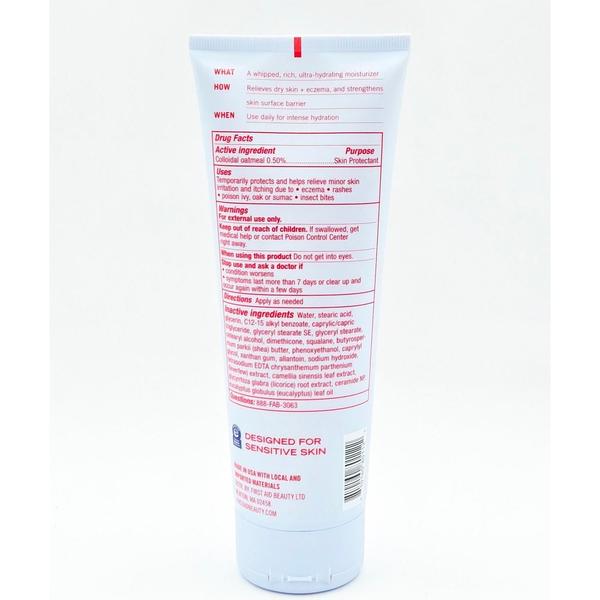 Back of First Aid Beauty Ultra Repair Cream 8 fl oz tube with product details and ingredients.