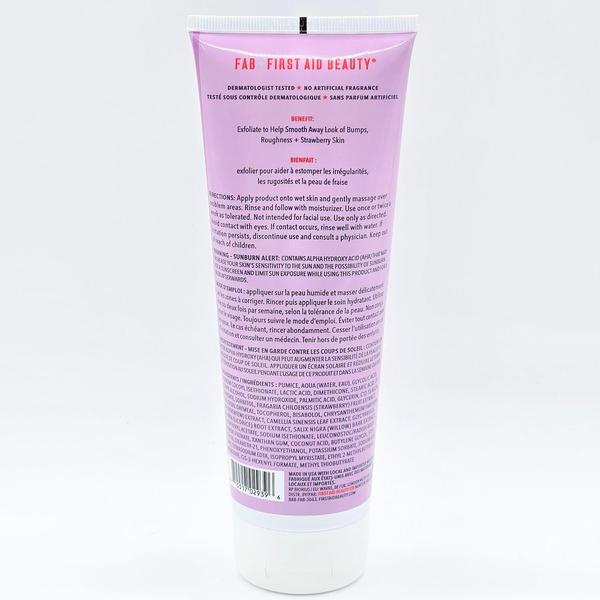 Pink First Aid Beauty KP Bump Eraser Body Scrub tube with white cap, showing product details.