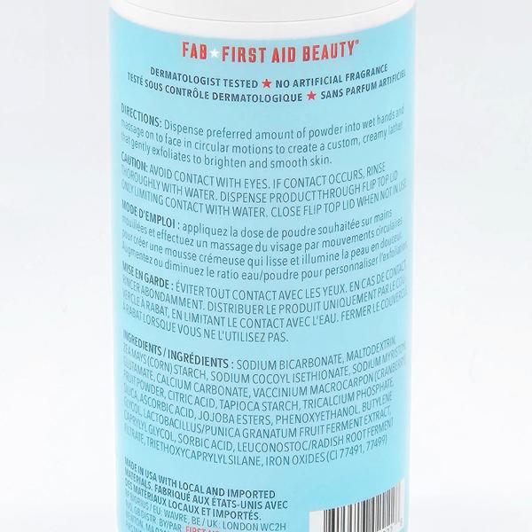 First Aid Beauty Brightening Micro Powder Exfoliant 2 oz, white bottle with blue and red text.