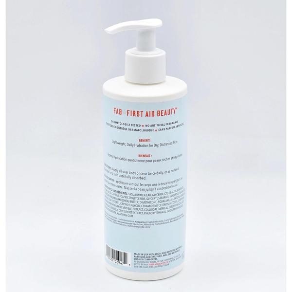 First Aid Beauty Ultra Repair Body Lotion 10 fl oz, white pump bottle with blue label.