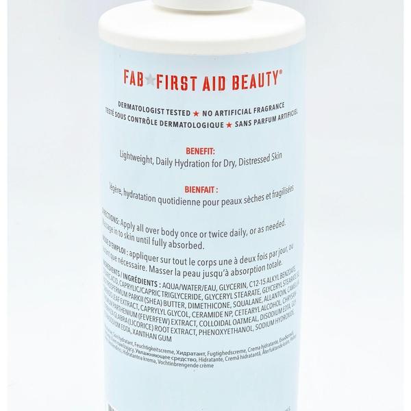 First Aid Beauty Ultra Repair Body Lotion, 10 fl oz, white bottle with red and blue text.