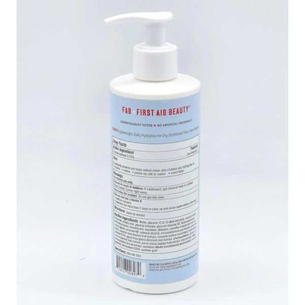 First Aid Beauty Ultra Repair Cucumber Body Lotion, 10 fl oz, white bottle with pump.