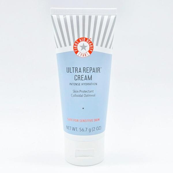 First Aid Beauty Ultra Repair Cream 2 oz tube with light blue body and white cap.