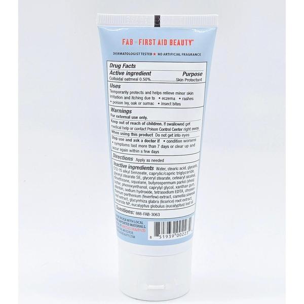 Back of First Aid Beauty Ultra Repair Cream 2 fl oz tube, showing product facts and ingredients.