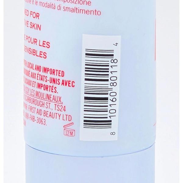 Back of First Aid Beauty Ultra Gentle Cream-to-Foam Cleanser tube with barcode and text.