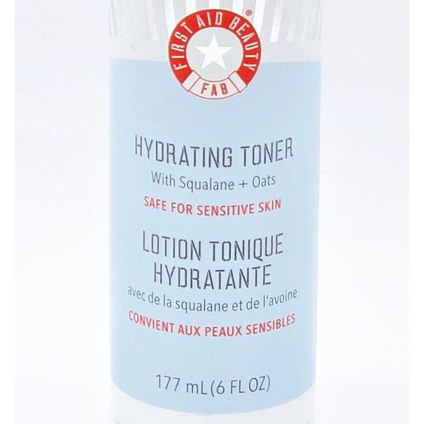 First Aid Beauty Hydrating Toner, 6 fl oz, in a white bottle with light blue label.