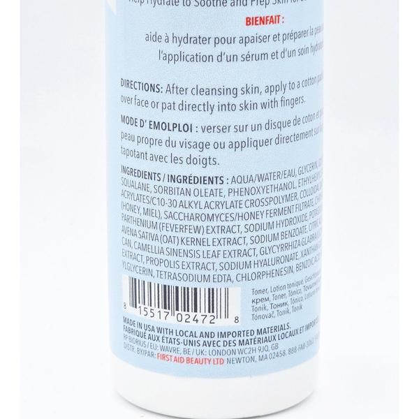 White First Aid Beauty Hydrating Toner bottle with ingredients and directions in English and French.